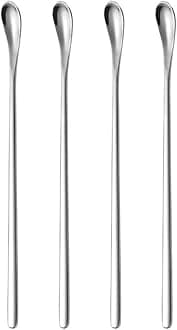 Delove Mixing Spoon Set of 4, Stainless Steel Stirring Spoons for Smoothie,Coffee,Ice Cream,Cold Drink,Fruit Juice,Cocktail (Thick-handle)