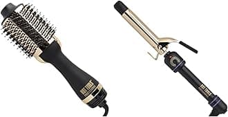 Hot Tools 24K Gold One-Step Hair Dryer and Volumizer | Style and Dry, Professional Blowout with Ease & Pro Artist 24K Gold Curling Iron | Long Lasting, Defined Curls (1 in)