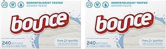 Bounce Free & Gentle Dryer Sheets, 240 Sheets, Unscented Fabric Softener Sheets, Hypoallergenic and Dermatologist Tested (Pack of 2)