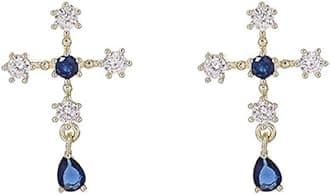 Fashion Women Faux Sapphire Rhinestone Alloy Cross Ear Stud Earrings Jewelry Gift,Earrings gift for mom/girlfriend