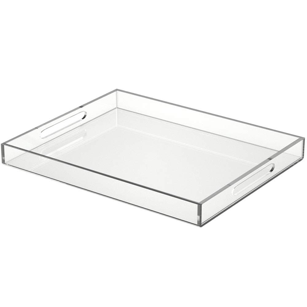 NIUBEE Acrylic Serving Tray 16x20 Inches -Spill Proof- Clear Decorative Tray Organiser for Ottoman Coffee Table Countertop with Handles