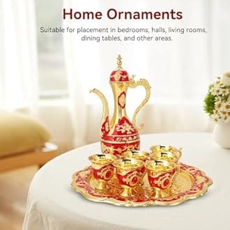 Turkish Coffee Set,Tea Set of 6 with Tea Tray Teapot,Vintage Turkish Coffee Pot and Cups Set,Turkish Coffee Cups Turkish Tea Set with Teapot Including Tea Tray Teapot and 6 Tea Cups