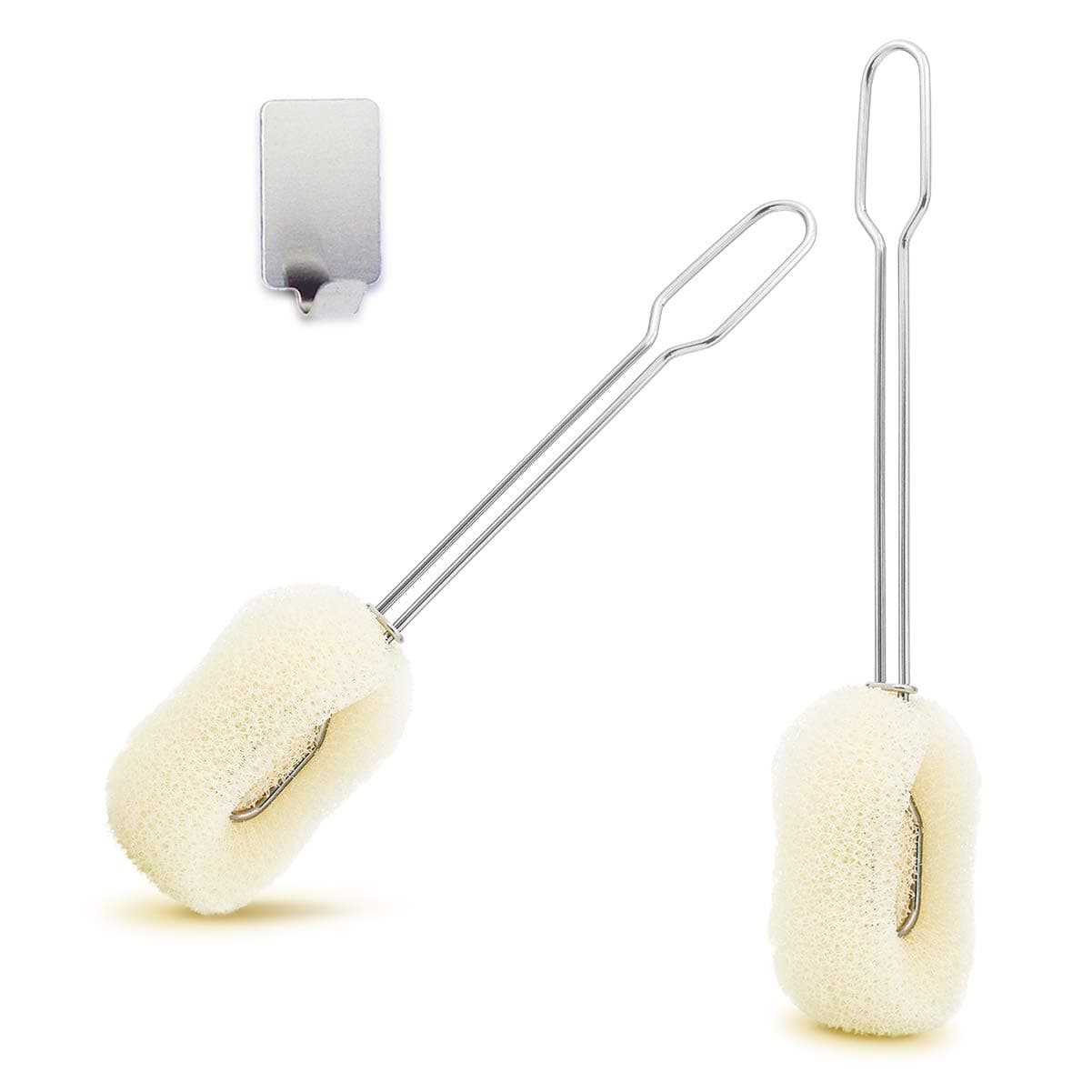 2pcs Bottle-Dish Brush Cleaning Coarse Sponge Replaceable Stainless Handle 10''Long