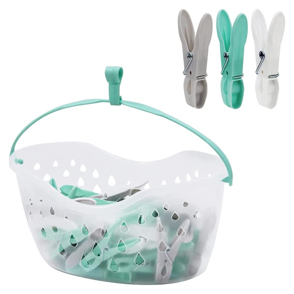 36 Plastic Clothes Pegs with Peg Basket