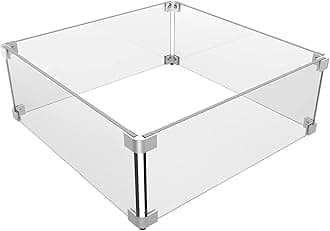 Grisun Square Fire Pit Glass Wind Guard - 18 x 18 x 6 inch, Thick 5/16 inch Heat-Resistant Tempered Glass Guard with Hard Aluminum Corner Bracket and Feet for Firepit Table Propane, Gas, Outdoor