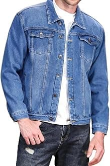 LAMKUKUMens Denim Jacket Ripped Slim Jean Jacket Coat for Men