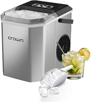 – Crownline Portable Ice Maker Countertop, Ice Maker Machine with Handle, Scoop and Basket, 12kg/Day, 9 Bullet Ice Cubes in 6 Mins, 2 Cube Sizes (S/L), Ideal for Home, Kitchen, Bar, Party | IM-411
