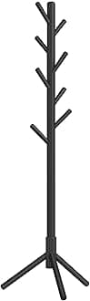 VASAGLE Solid Wood Coat Rack, Free Standing Tree-Shaped Coat Rack with 8 Hooks, 3 Height Options, for Clothes, Hats, Bags, Living Room, Bedroom, Home Office, Black URCR04BK
