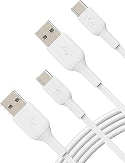 BoostCharge USB C charger cable, USB-C to USB-A cable, USB type C charging cable for iPhone 16, 15, Samsung Galaxy S24, S23, Google Pixel, iPad Pro, Nintendo Switch and more - 1m, 2pack, White