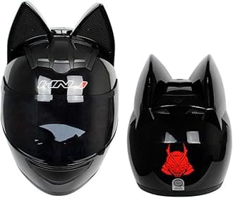 Cat Ear Motorcycle Helmet,Men and Women Cool Cute Cat Full Face Helmet,DOT Certification Standard,Suitable for All Seasons,Black,XL