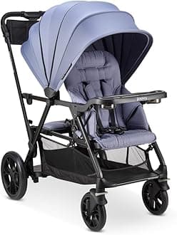 Caboose RS Sit & Stand Double Stroller for Children Up to 55 lb. with All-Terrain Wheels, UPF50+ Sun Canopy & Magnetic 5-Point Safety Harnesses, Slate