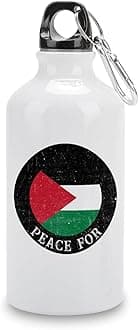 Palestine Flag Aluminum Water Bottle Peace for Palestine Portable Leakproof Travel Bottle with Carabiner Clip & Sport Top Tumbler for Hiking Camping Survival Travel 14 OZ