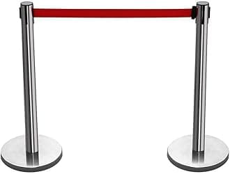 Queue Barrier Posts (Pair) with 1.5M Blue OR RED Belt Band Strip Stainless Steel Stanchion Divider Crowd LINE Control Set - Concrete Filled Bases