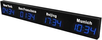 World Time Zones Clock, LED Digital Multiple Time Zones Clock, 3/4/5 Cities World Time Wall Clock, for Hotels/Enterprises/airports,4City-Blue