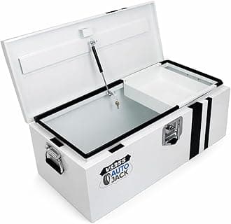 Van Storage Safe Heavy Duty Metal Steel Site Tool Chest Security Vault 355mm Key Lock with Carry Handles & Gas Struts White