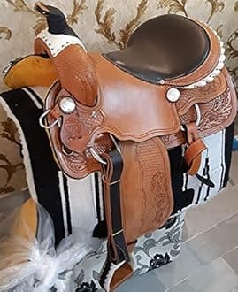SUPREME SADDLERY Pony and Adult Leather Premium Classic Quality Handmade Horse Saddle Comfort Western Barrel Racing Trail Equestrian Horse Saddle Size 10" to 18" inches Seat MO2 (15.5 Inches Seat)