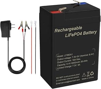 Talentcell 6V 6Ah LiFePO4 Battery Pack LF060A1, 2000+ Cycles Rechargeable Lithium Iron Phosphate Battery with Charger for Kids Ride On Toys, Deer Feeder, Game Hunting Camera, Lantern and More