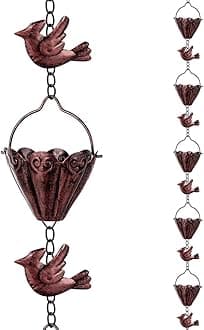 9.3 FT Rain Chain, Metal Rain Gutter Chains with 12 Cups & Detachable Hummingbird Decor, Adjustable Rain Catcher Chain with Bell for Outdoor Decor, Replacement for Downspout