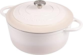 nuovva Cast Iron Dutch Oven with Lid – Non-Stick Ovenproof Enamelled Casserole Pot, Oven Safe up to 500° F – Sturdy Dutch Oven Cookware – Cream, 6.4-Quart, 28cm –