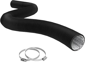 Flexible 4 Inch Ducting - Black 25 Feet Flex Aluminum Duct with 2 Clamps – 4 Layer HVAC Ventilation Air Hose - Great For Grow Tents, Dryer Rooms, House Vent Register Lines
