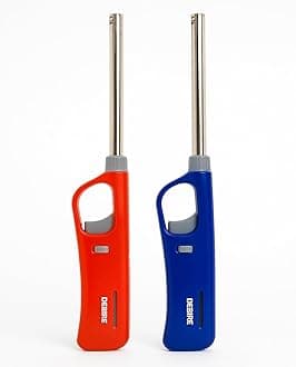 Gas Lighter for Kitchen, Candle Lighting, Refillable and Flame Adjustable Lighter for Gas Stove, Built-in Safety Lock, Multicolored Liter (Red-Blue, Pack of 2)