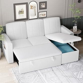 83" L-Shaped Sofa Bed with Storage, Full Size Sleeper Sofa, Pull-Out Couch, Sectional Couches for Living Room