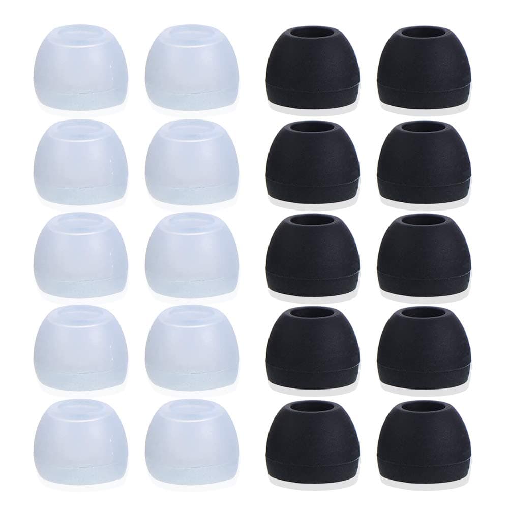 20 Pcs Medium Silicone Earbud Cap Tip Cover Replacement - 10 Black, 10 Clear Title