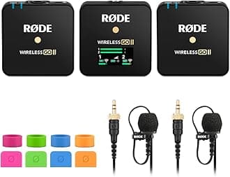 Rode Wireless GO 2 Dual Digital Wireless Microphone System with 2X Lavalier II Premium Microphones and Colored Identifiers