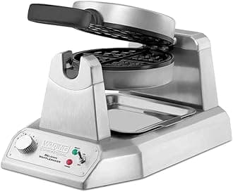 Commercial WW180X Heavy Duty Single Belgian Waffle Maker, Coated Non Stick Cooking Plates, Produces 25 waffles per hour, 120V, 1200W, 5-15 Phase Plug, Silver, 12.5 x 17.88 x 10.5 inches