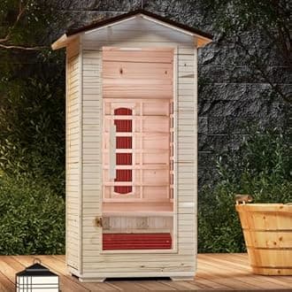 Outdoor Sauna 1 Person,Full Spectrum Infrared Sauna,Home Sauna with 10 Minutes Warm Up Heating Tubes & Panels,Personal Wooden Sauna Room with Bluetooth Speaker,1820Watt