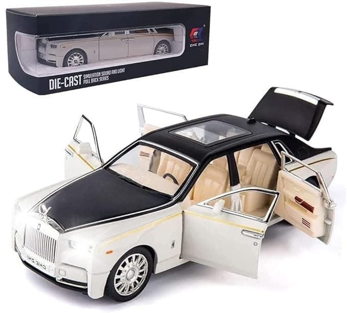 EROCK Exquisite car Model 1/24 Rolls-Royce Phantom Model Car,Zinc Alloy Pull Back Toy car with Sound and Light for Kids Boy Girl Gift. (White)