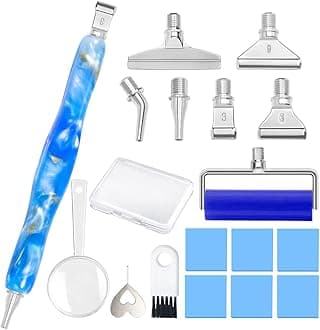 Praise V Do Diamond Painting Art Drill Bead Dot Pick Pen Kit with Screw Stainless Steel Metal Tips Nibs Placers Roller Tool Accessories Ergonomic Stylus for 5D Diamond Paint Nail Art Blue Gold White