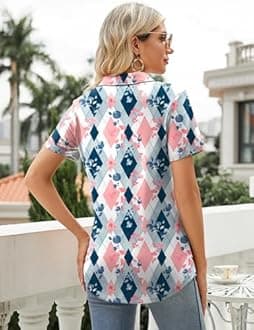 Rapbin Women's Polo Shirts Lapel Collar V Neck Short Sleeve Blouse Dressy Casual Tunic Tops