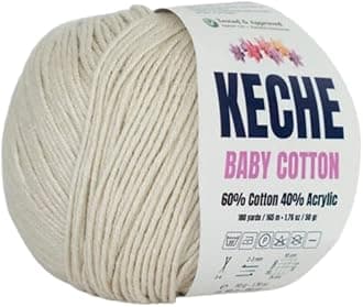 Keche Cotton Yarn, 60% Cotton 40% Acrylic Yarn, Soft Cotton Yarn for Crochet and Knitting, Amigurumi Yarn 1 Skein/Ball 1.76 Oz (50g) / 180 Yrds (165m) - Cream