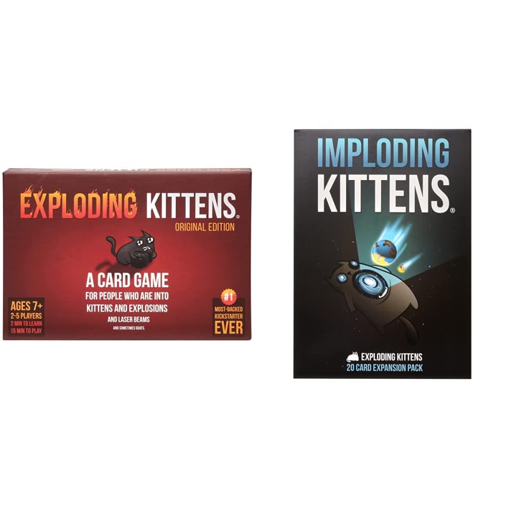 – Exploding Kittens Bundle - Original Edition plus Imploding Kittens Expansion Pack - Card Games for Adults Teens & Kids, Fun Family Games, A Russian Roulette Card Game