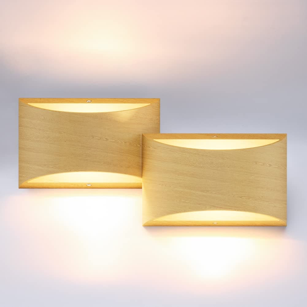Aipsun Aluminum Modern LED Wall Sconce Hardwired Interior Wall Lights Set of 2 Wood Texture Up and Down Wall Mount Light for Living Room Bedroom Hallway Corridor Warm White 3000K(with G9 Bulbs)