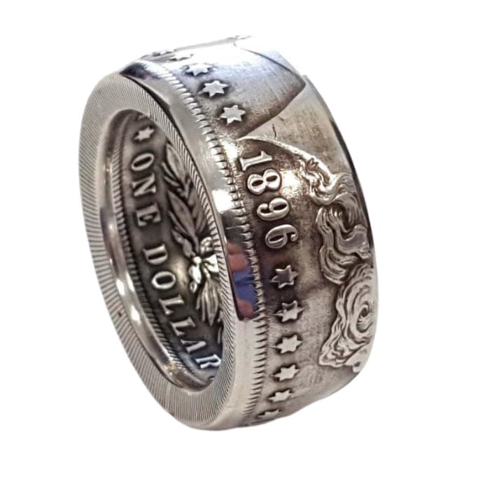 Morgan Silver Dollar Coin 1896 Design Ring, Morgan Dollar Ring - Morgan Silver Dollar Coin Design Ring - Coin Ring American Coin Rings for Men Women Dollar Coin 1896 Rings Fashion Coin Ring Size 7