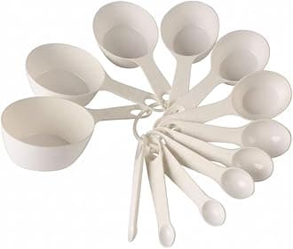 Plastic 12 Piece Measuring Cups and Spoons for Kitchen Cake Baking and Cooking Teaspoon Tablespoon Spoon Accessories Tools Set (White)