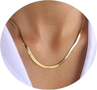 Tasiso Herringbone Choker Necklace Set Double Layer Snake Chain Herringbone Chain Necklace Layering Necklace Set Cuban Chain Necklace for Women