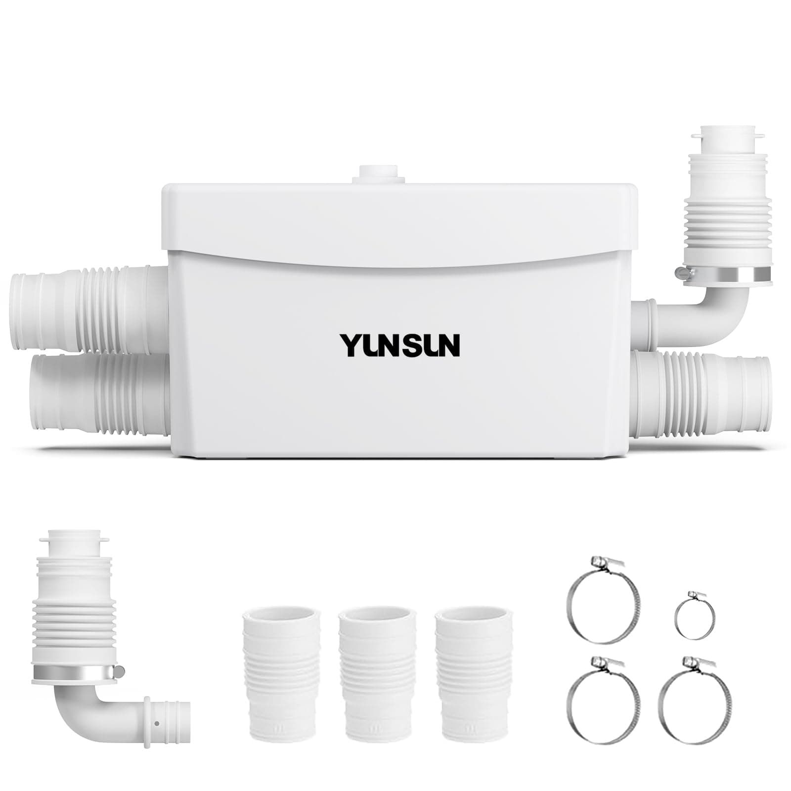 YUNSUN 450W Macerator Pump, with Automatic Drain & Delay Feature - Upflush to 23.8ft/7m, 1600GPH with 3 Inlets & 1 Outlet - Perfect for Basements, Laundry, Sinks, and Toilets