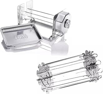 Non-Electric Rotisserie Kit with 10-Piece Skewer Set - Cordless Spit Roaster for Grills, Ovens, Smokers, BBQs - Indoor & Outdoor Cooking (Stainless Steel)