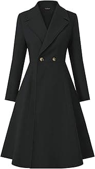 CURLBIUTYWomen Swing Double Breasted Wool Pea Coat Winter Long Overcoat Jacket