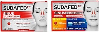 Sudafed PE Sinus Congestion Maximum Strength Non-Drowsy Decongestant Tablets, 36 ct & PE Day and Night Sinus Pressure & Congestion Tablets, 20 Count