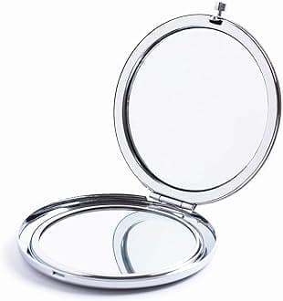 Pocket Mirror, 2 x 1x Magnification Compact Travel Makeup Mirror, Perfect for Purse, Pocket and Travel (Silver)