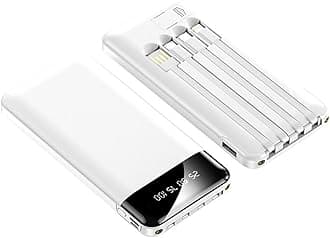 LUITON Slimmest 10000mAh Portable Charger Fast Charging with Build in USB-C Cable Type C Charger Cord Power Bank (White)