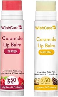 WishCare Tinted & Untinted Ceramide Lip Balm for Dark Lips with SPF 50 & Kojic Acid (5gm + 5gm),Assorted