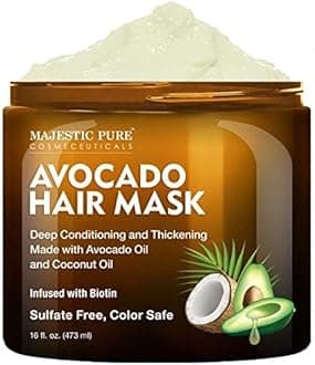 Avocado and Coconut Hair Mask for Dry Damaged Hair - Infused with Biotin - Deep Conditioning, Hair Thickening, for Healthy Hydrated Hair, Sulfate Free, 16 fl oz