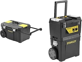 STANLEY Rolling Toolbox Chest with Heavy Duty Metal Latch, 2 Lid Organisers for Small Parts, Portable Tote Tray for Tools, STST1-80150 & Mobile Work Centre Toolbox, 2 Tier Stackable Units, 1-93-968