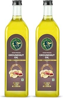 GirOrganic Wood Press Groundnut Oil | Kacchi Ghani | Virgin | Unrefined/Unfiltered | Cold pressed | Glass Bottle | 100% Natural cooking oil 1 litre (Pack of 2) | Gopal Ratna Award Winner 2023