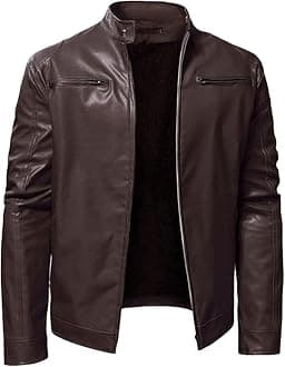 Men Slim Fit Motorcyle Leather Jacket Zip-Up Windbreaker Leather Jackets Lightweight PU Vintage Biker Coat